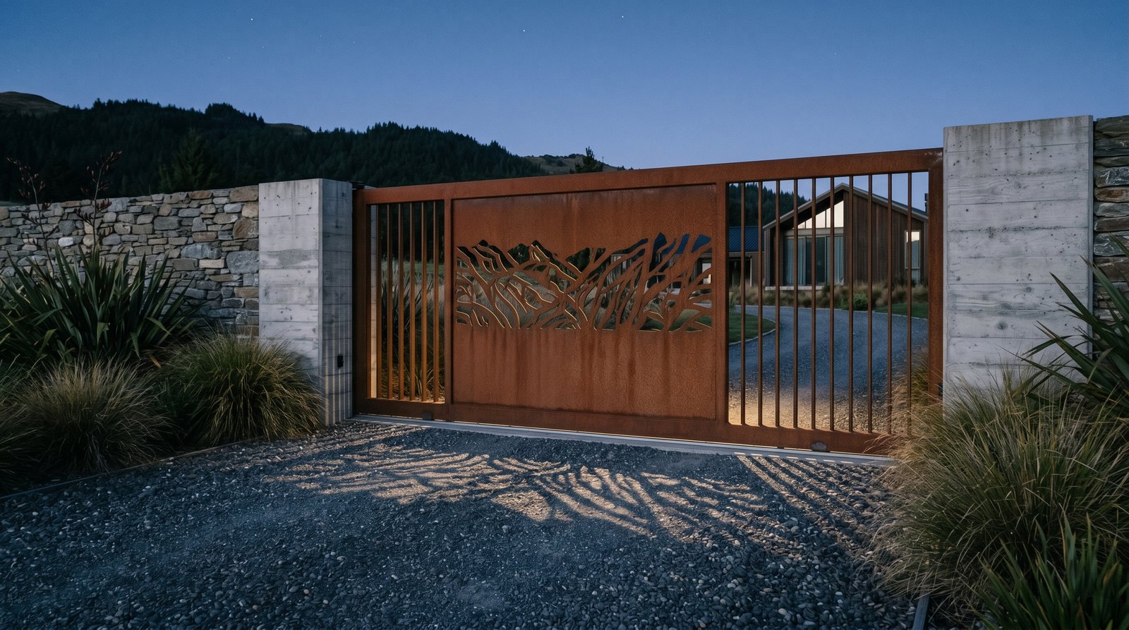 Bespoke steel entry and driveway gates